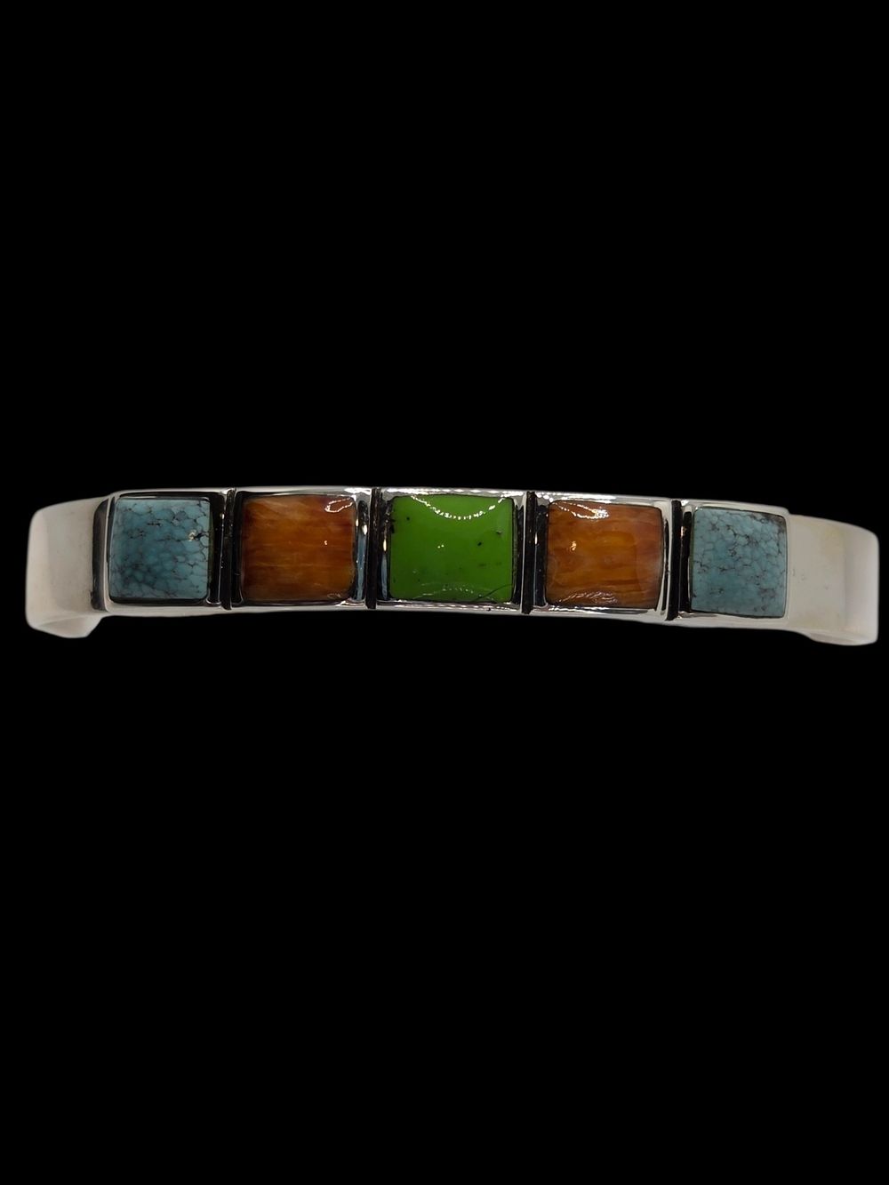 Sterling Silver Multi-Stone Inlay Navajo Cuff Bracelet Bh
